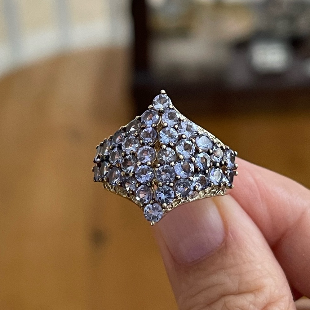 Tanzanite cluster gold plated sterling silver ring - Picture 2 of 13